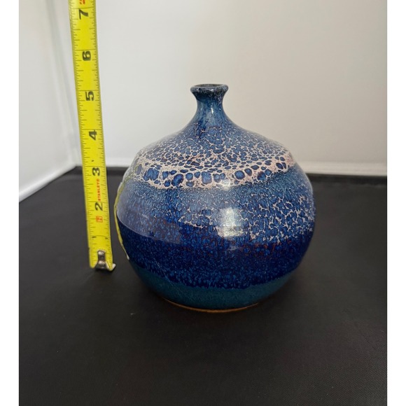 Vase Mid Century West German Fat Lava Pottery Blue cobalt indigo Drip Glaze 5.5" - Picture 1 of 9